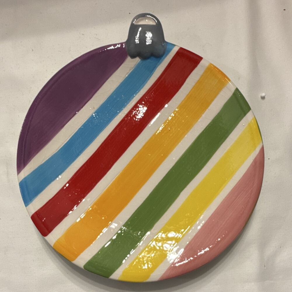MSC Mainstreet Collection Striped Dessert Plate Multicolor 8 in Holiday Ceramic
